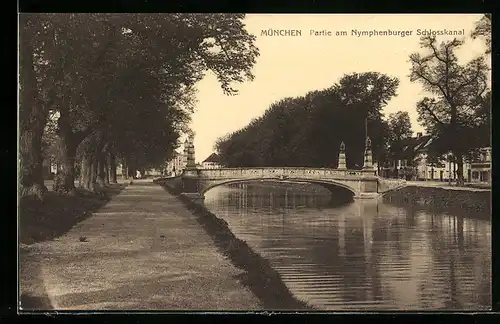AK München, Partie am Nymphenburger Schlosskanal