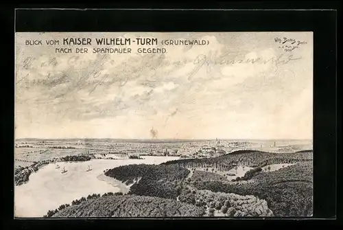 Künstler-AK Berlin-Spandau, Blick vom Kaiser Wilhelm-Turm nach der Spandauer Gegend
