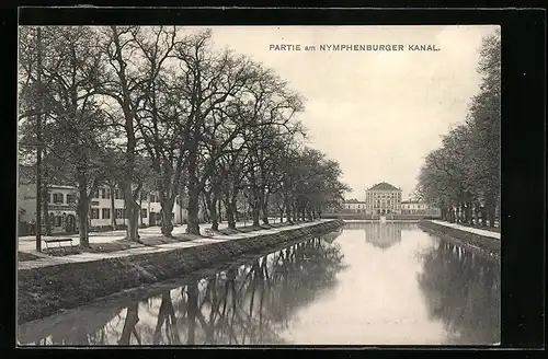 AK München-Nymphenburg, Partie am Kanal