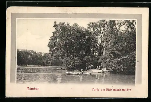 AK München-Schwabing, Partie am Kleinhesseloher See