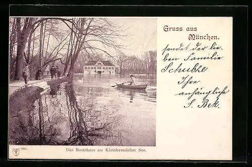 AK München-Schwabing, Das Bootshaus am Kleinhesseloher See