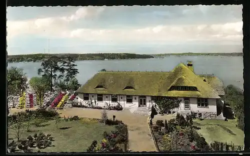 AK Berlin-Wannsee, Ausflugslokal mit Terrasse am Seeufer