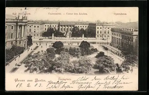 AK Berlin, Unter den Linden, Universität und Opernhaus, Kgl. Bibliothek