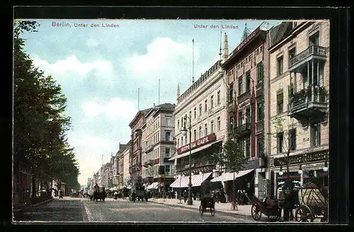 AK Berlin, Unter den Linden, Passanten vor dem Victoria Cafe