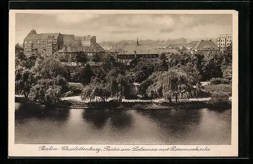 AK Berlin-Charlottenburg, Partie am Lietzensee mit der Lietzenseekirche