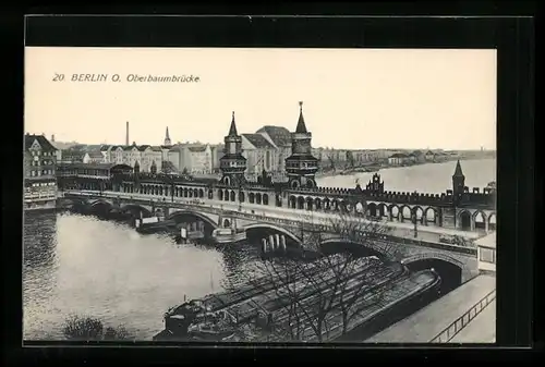 AK Berlin-Friedrichshain, Blick auf die Oberbaumbrücke