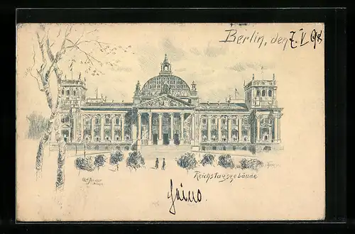 Lithographie Berlin-Tiergarten, Fassade des Reichstagsgebäude