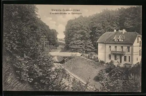 AK Malente-Gremsmühlen, an der Eisenbahnbrücke im Steinbusch