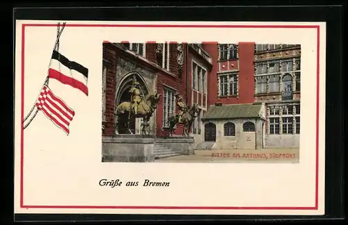 AK Bremen, Ritter am Rathaus, Südfront, Reichsfarben