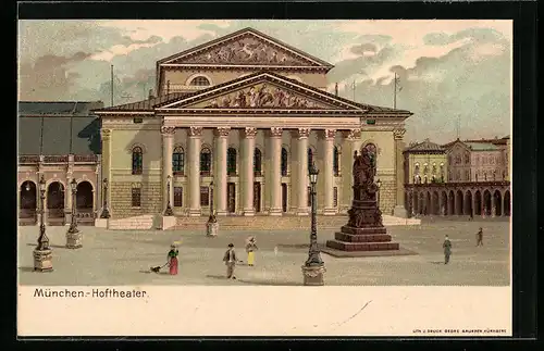 Lithographie München, Denkmal vor dem Hoftheater