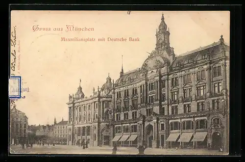 AK München, Maximiliansplatz mit der Deutschen Bank