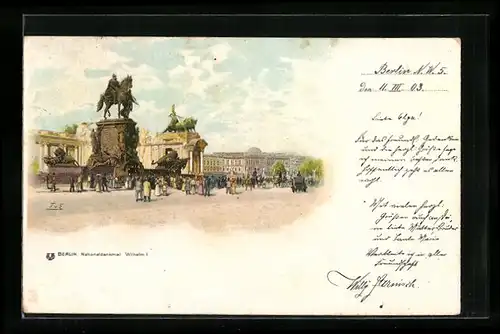 Lithographie Berlin, Nationaldenkmal Wilhelm I.