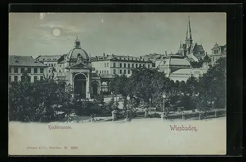 Mondschein-AK Wiesbaden, am Kochbrunnen