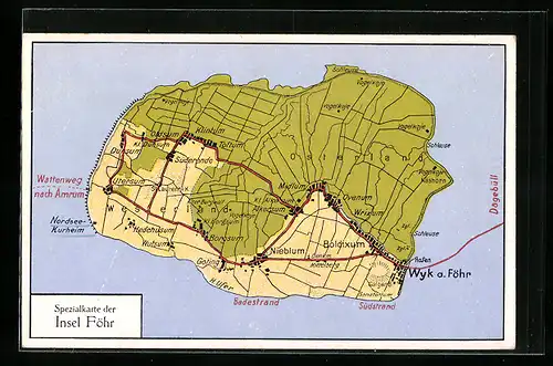 AK Nieblum / Föhr, Spezial-Landkarte der Insel Föhr