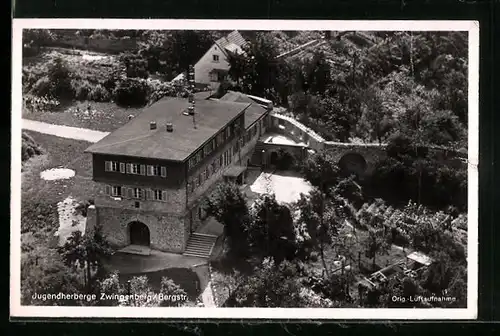 AK Zwingenberg a. Bergstr., Blick auf die Jugendherberge vom Flugzeug aus