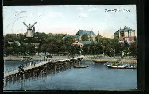 AK Eckernförde-Borby, Seesteg mit Blick zur Windmühle