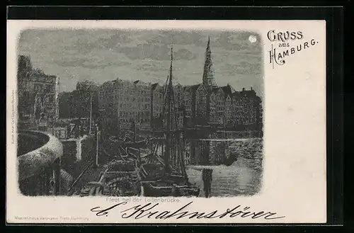 Mondschein-AK Alt-Hamburg, Fleet und Lollenbrücke