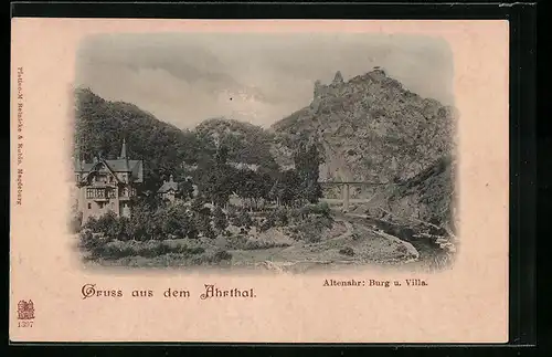 AK Altenahr im Ahrtal, Blick auf die Burg und die Villa