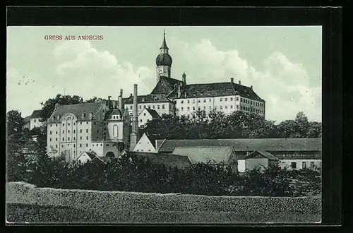 AK Andechs, Blick von den Feldern auf das Kloster