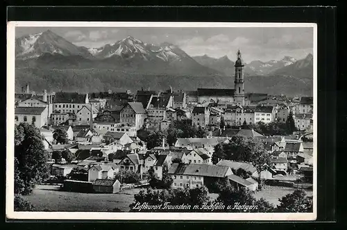 AK Traunstein, Generalansicht mit Kirche, Hochfelln und Hochgern