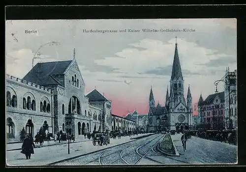 AK Berlin-Charlottenburg, Hardenbergstrasse mit Kaiser Wilhelm-Gedächtnis-Kirche