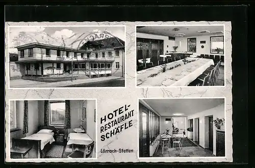 AK Lörrach-Stetten, Hotel-Restaurant Schäfle mit Innenansichten