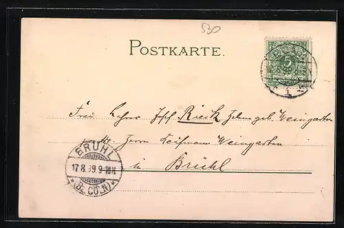 Lithographie Bonn, Rheinbrücke bei Dämmerung