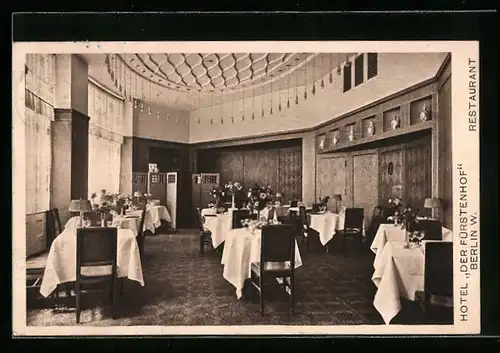 AK Berlin-Tiergarten, Hotel Der Fürstenhof, Restaurant mit Speisesaal