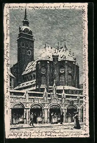 AK München, Peterskirche im Winterglanz