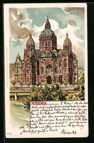 Lithographie München, Fassade der Lukaskirche