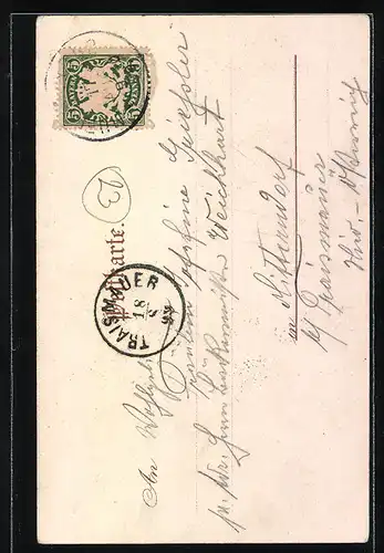 Lithographie München, Sonnenstrasse mit protestantischer Kirche, Wettersäule