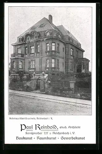 AK Reichenbach i. V., Partie am Wohnhaus Albert Gruschwitz