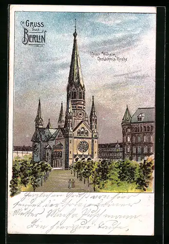 Lithographie Berlin-Charlottenburg, Kaiser Wilhelm Gedächtnis-Kirche