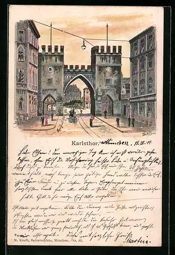 Lithographie München, Durchblick vom Karlsthor