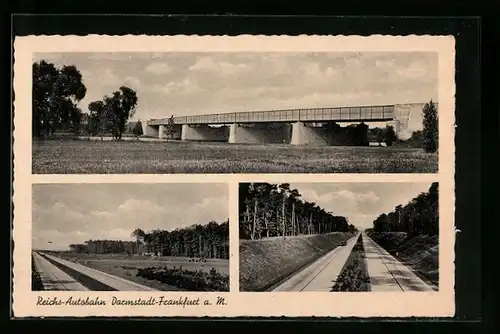 AK Darmstadt, Reichs-Autobahn Darmstadt-Frankfurt a. M., mit Brücke