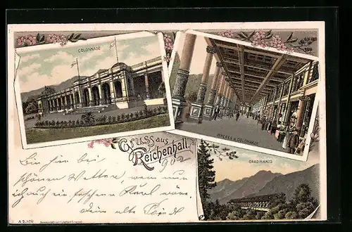 Lithographie Reichenhall, Colonnade und Inneres, Gradierhaus