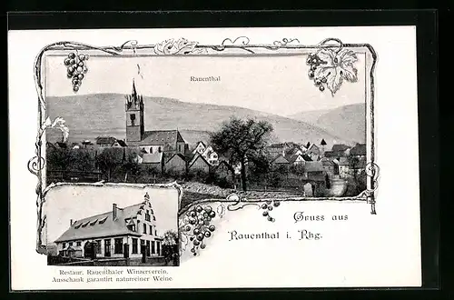 AK Rauenthal i. Rhg., Restaurant Rauenthaler Winzerverein, Ortsansicht aus der Vogelschau
