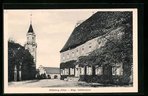 AK Mühlberg /Elbe, Rittergut Güldenstern mit Strasse und Turm