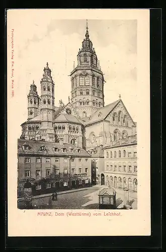 AK Mainz, Dom mit Westtürmen vom Leichhof aus