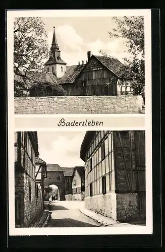 AK Badersleben, alte Fachwerkhäuser, Kirchturm