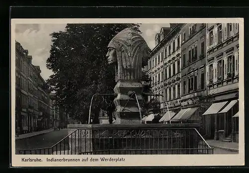 AK Karlsruhe, Indianerbrunnen auf dem Werderplatz