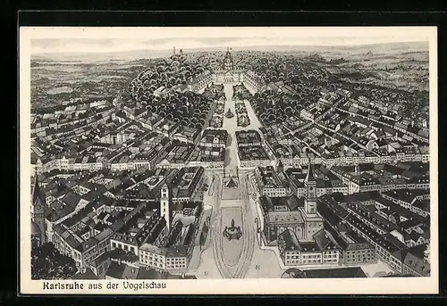 AK Karlsruhe, Totalansicht aus der Vogelschau