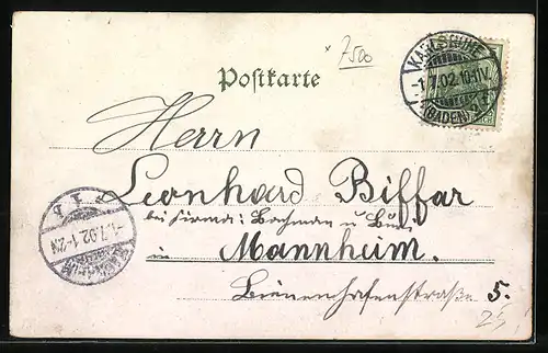 Lithographie Karlsruhe, Ortsansicht aus der Vogelschau