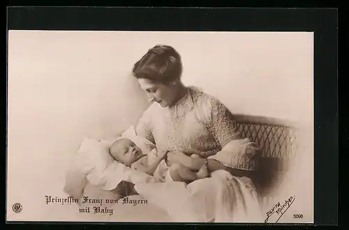 AK Prinzessin Franz von Bayern mit Baby