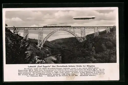 AK Müngsten, Luftschiff Graf Zeppelin über Deutschlands höchster Brücke