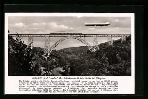 AK Luftschiff Graf Zeppelin über Deutschlands höchster Brücke bei Müngsten