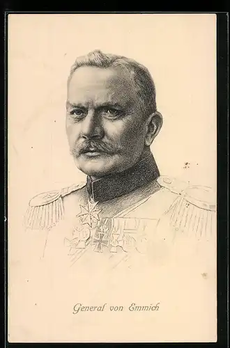 AK Portrait von General vom Emmich mit Pour le Merite und Eisernes Kreuz, Orden