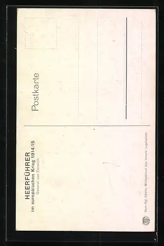 AK Heerführer von Emmich, Portrait in Uniform