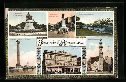 AK Alexandrie, La Bourse, Monument Nubar Pacha