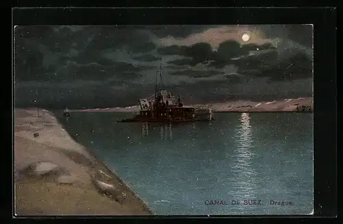 Mondschein-AK Canal de Suez, Drague